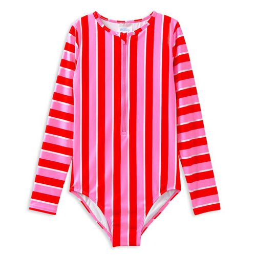 Milky Candy Stripe Long Sleeve Swimsuit